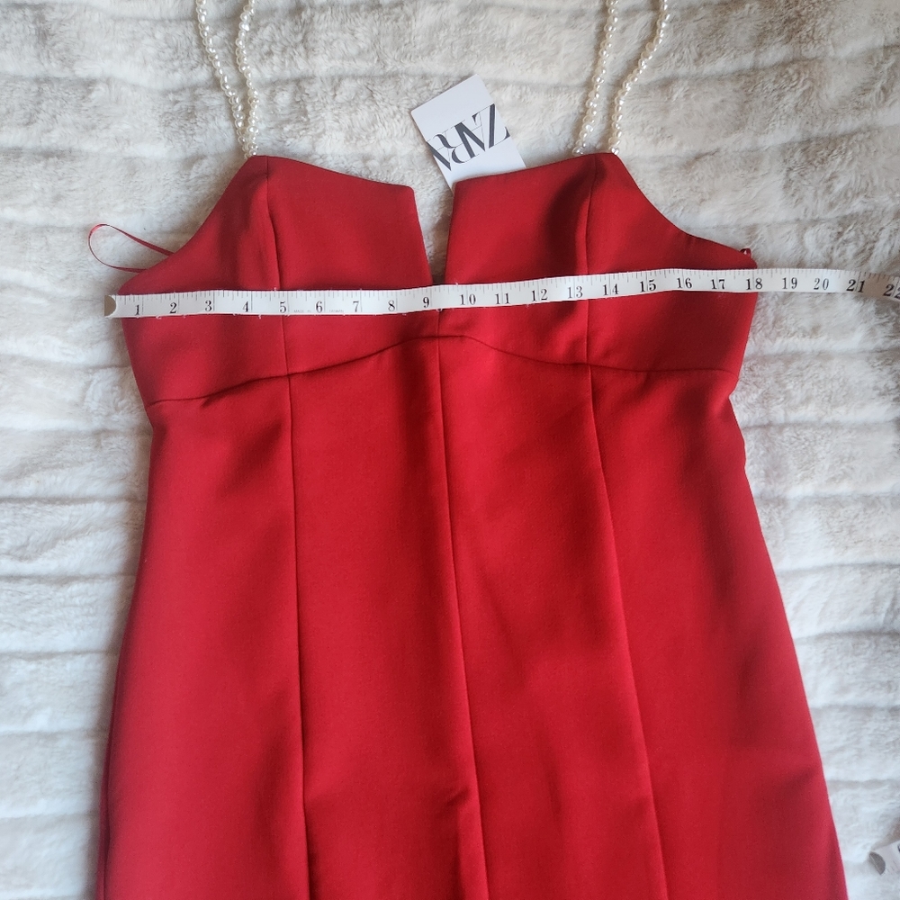 Zara midi dress with pearl straps red size XL BNWT - Picture 10 of 15